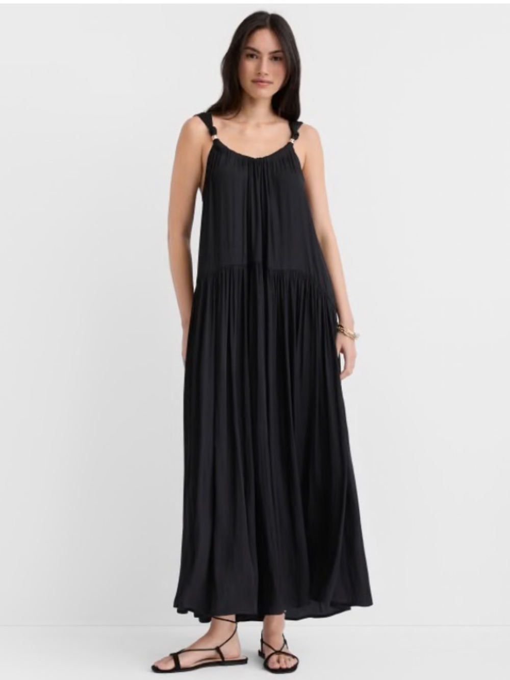 LOFT Metallic Trim Strappy Maxi Pocket Dress